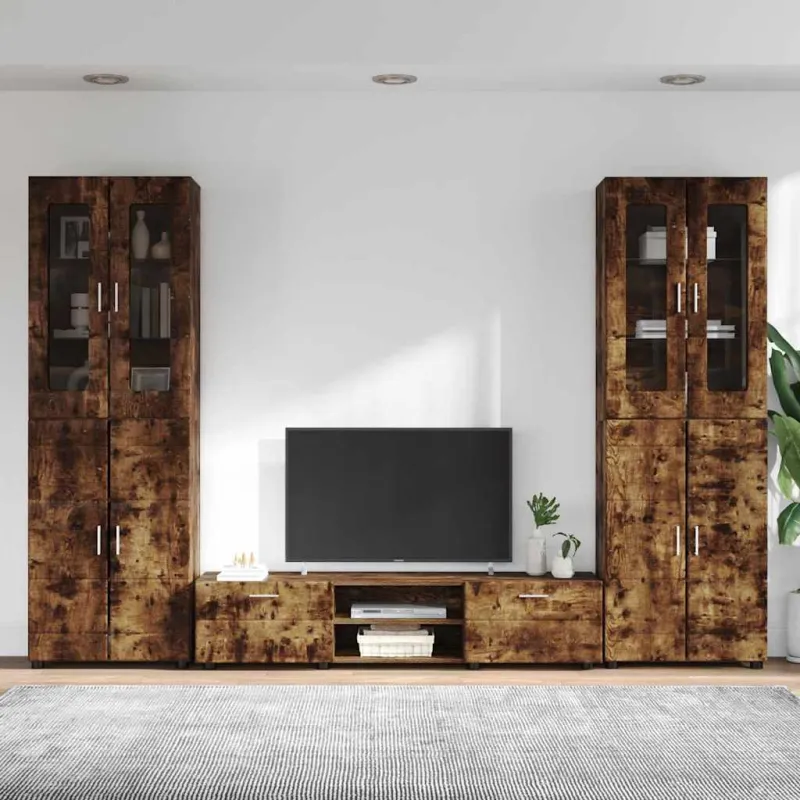 TV spintelių komplektas su stalčių FLORIN 3 pcs Rūkyta ąžuolas