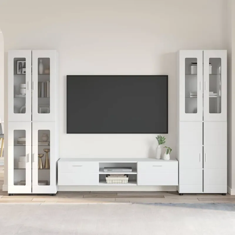 TV spintelių komplektas FLORIN 3 pcs Balta Apdirbta mediena