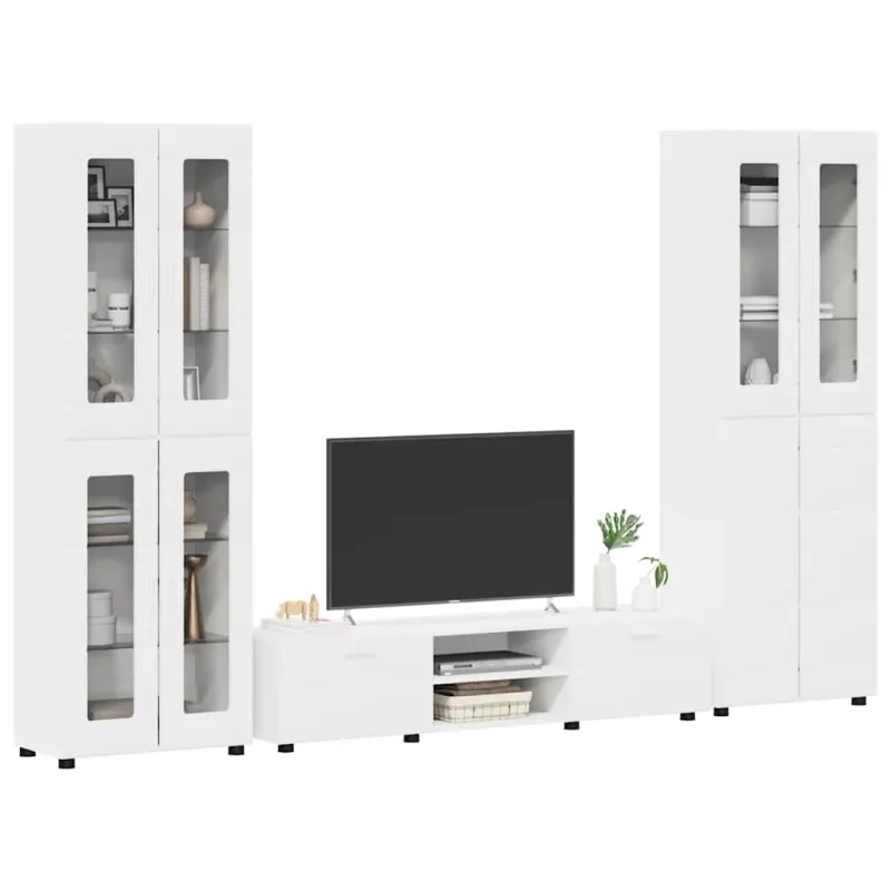 TV spintelių komplektas FLORIN 3 pcs Balta Apdirbta mediena