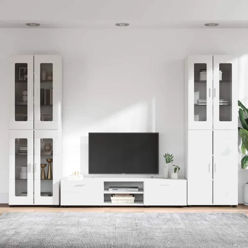 TV spintelių komplektas FLORIN 3 pcs Balta Apdirbta mediena