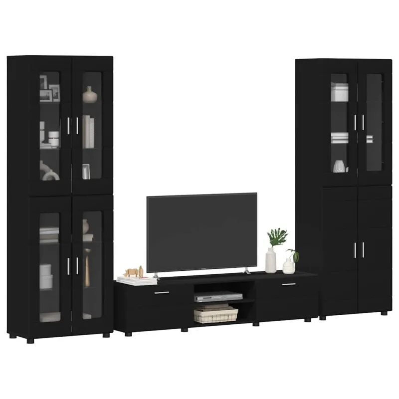 TV spintelių komplektas FLORIN 3 pcs Juoda Apdirbta mediena