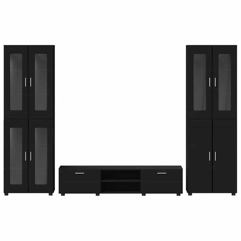 TV spintelių komplektas FLORIN 3 pcs Juoda Apdirbta mediena