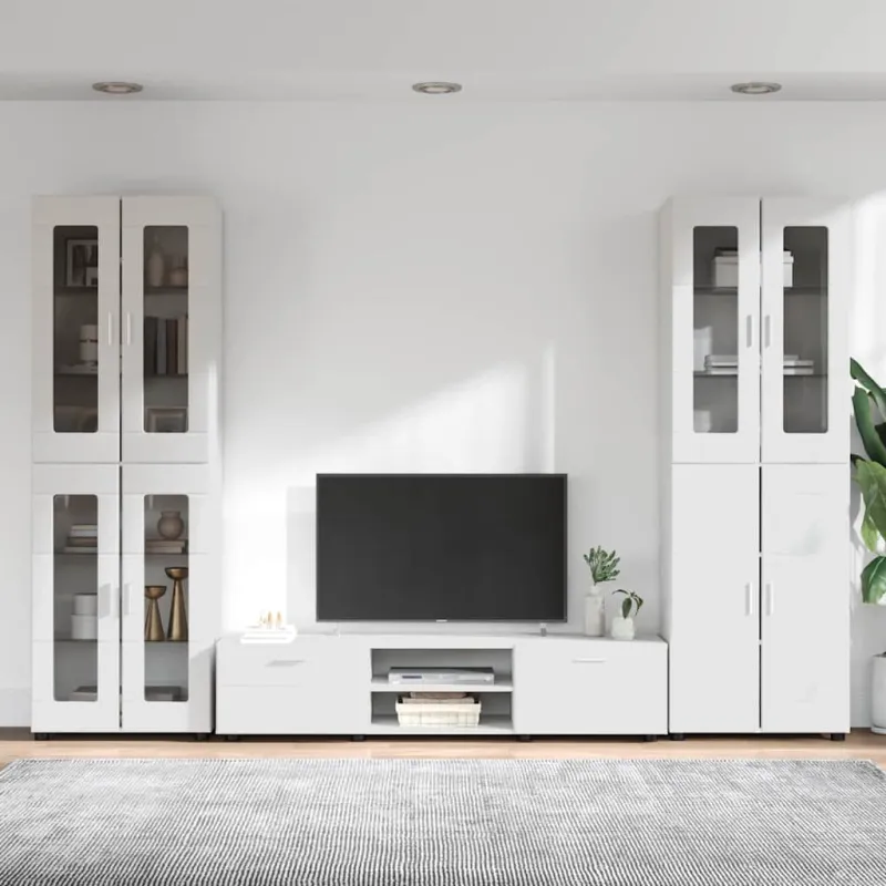 TV spintelių komplektas FLORIN 3 pcs Aukštai blizganti balta
