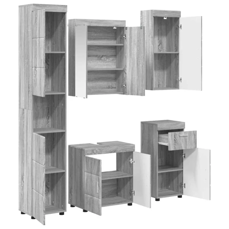 Vonios baldų rinkinys TULUM 5 pcs Pilkas Sonoma 60 x 34 x 63 cm