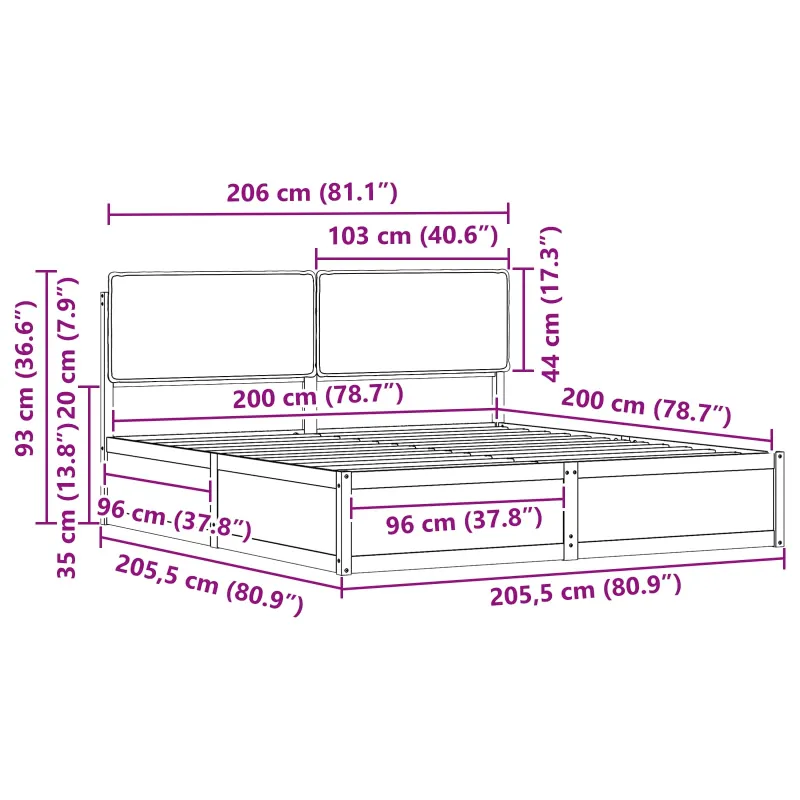 Lovo rėmas su apmuštu galvūgaliu Juoda 200 x 200 cm