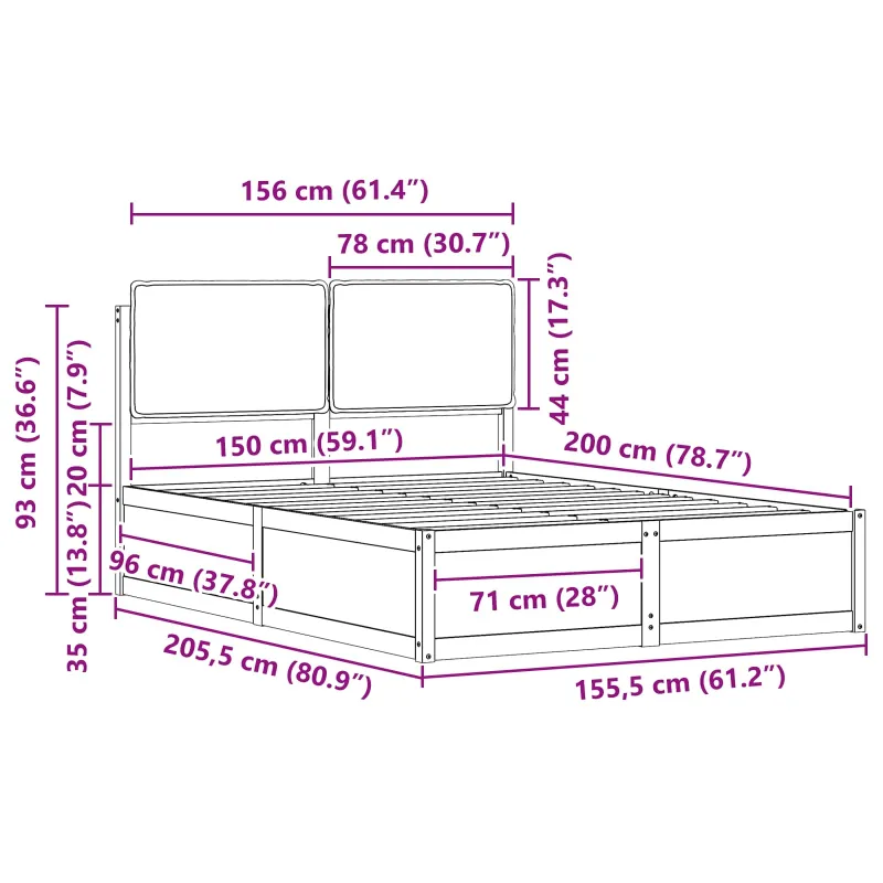 Lovo rėmas su apmuštu galvūgaliu Tamsiai pilka 150 x 200 cm