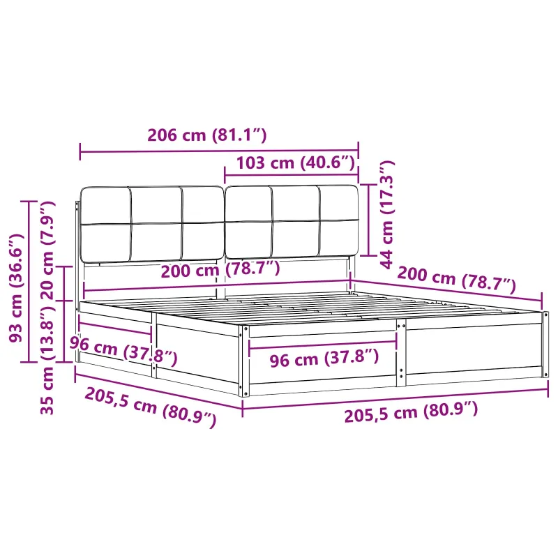 Lovo rėmas su apmuštu galvūgaliu Tamsiai pilka 200 x 200 cm