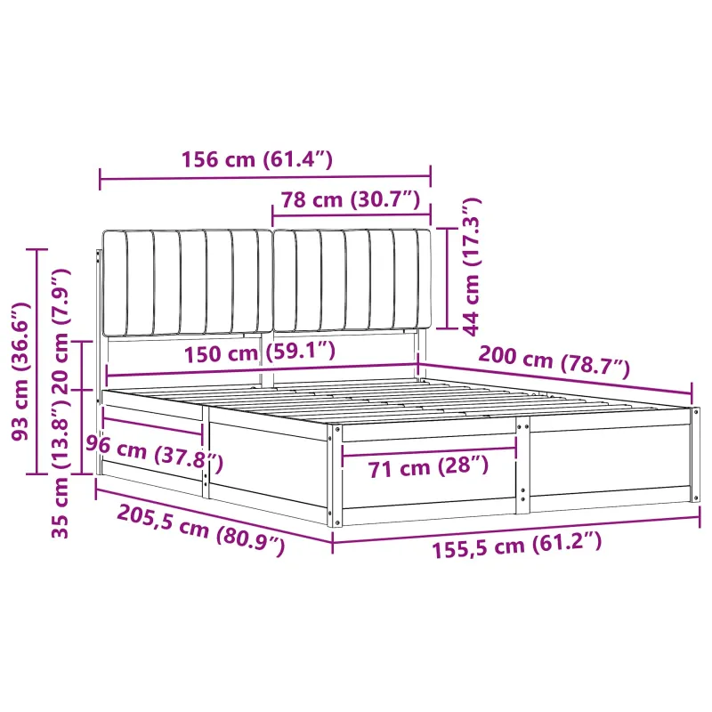 Lovo rėmas su apmuštu galvūgaliu Tamsiai pilka 150 x 200 cm