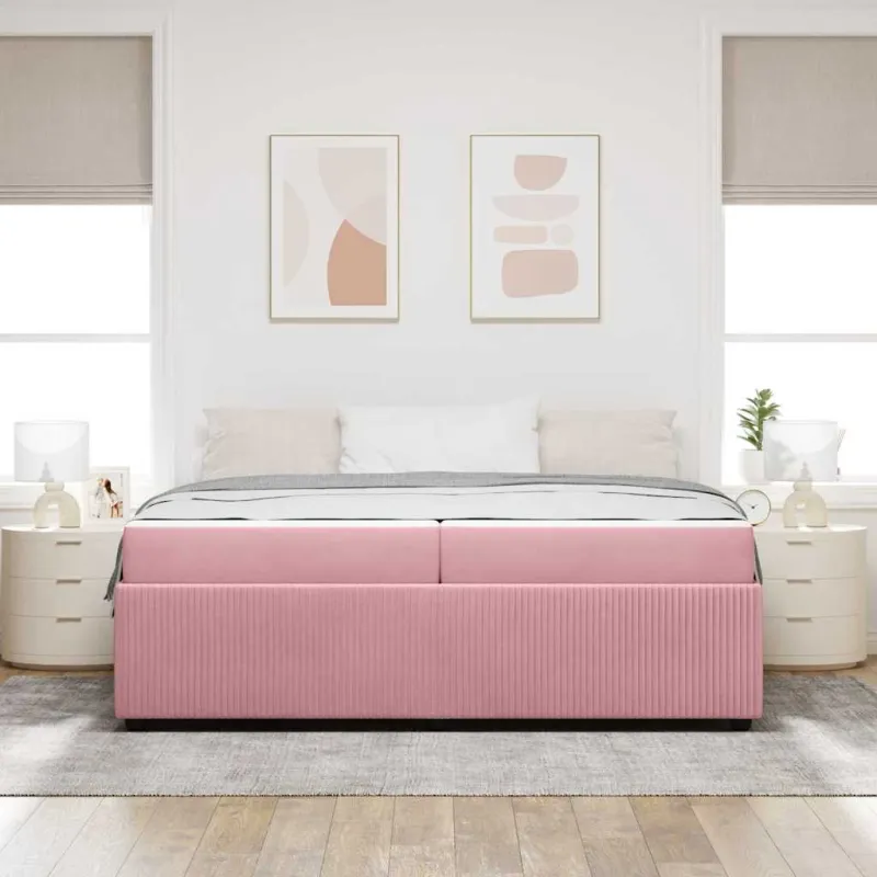 Lovos rėmas su čiužiniu Rožinė 200 x 200 cm audinys
