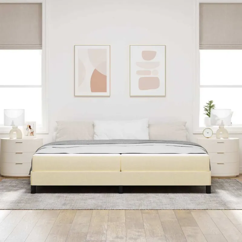 Kiemas lova su čiužiniu Kreminė 200 x 200 cm audinys