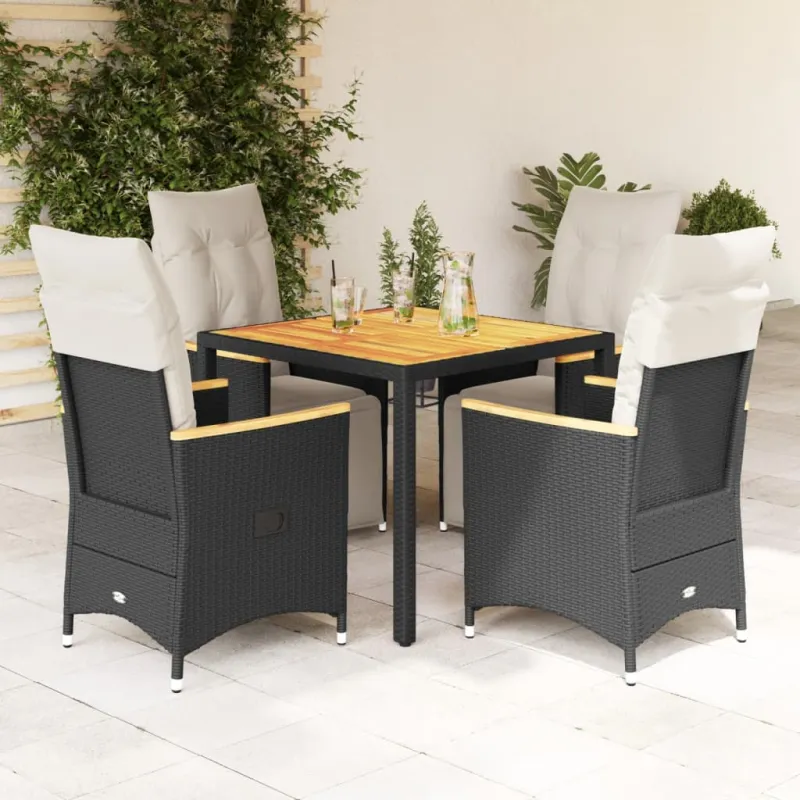 Sodo Bistro -setti pehmusteilla, 5-os osat, musta, rattan