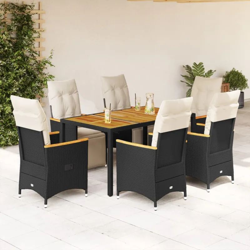 Sodo Bistro -setti pehmusteilla, 7-os osat, musta, rattan