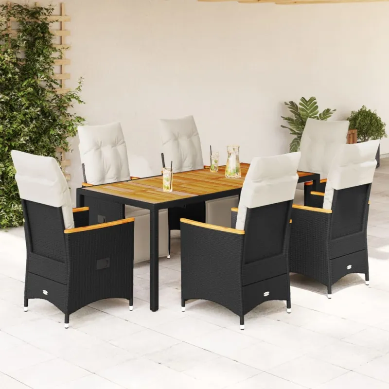 Sodo Bistro -setti pehmusteilla, 7-os osat, musta, rattan