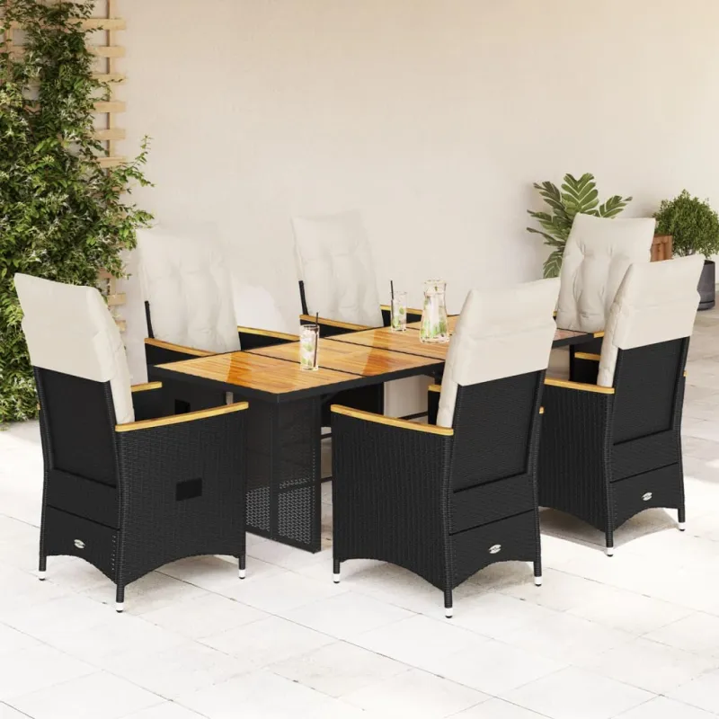Sodo Bistro -setti pehmusteilla, 7-os osat, musta, rattan