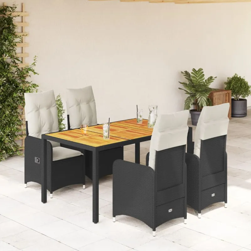 Sodo Bistro -setti pehmusteilla, 5-os osat, musta, rattan