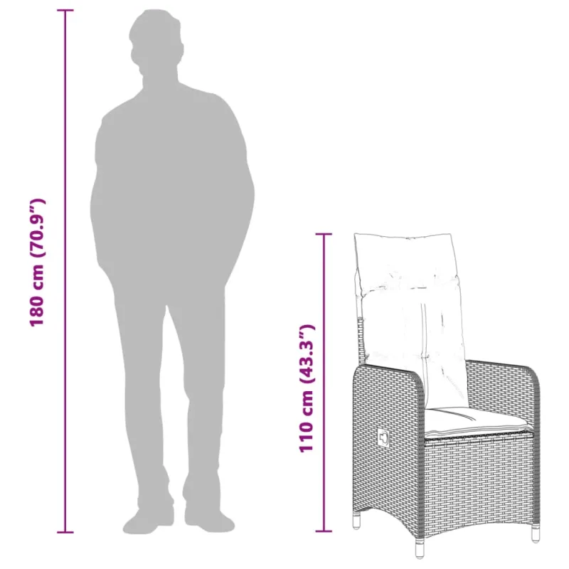 Sodo Bistro -setti pehmusteilla, 5-os osat, musta, rattan