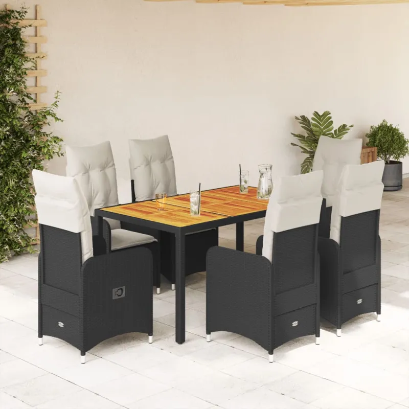 Sodo Bistro -setti pehmusteilla, 7-os osat, musta, rattan