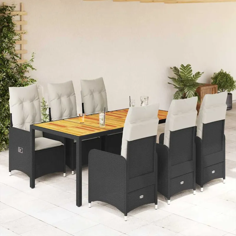 Sodo Bistro -setti, 7 osaa, tyynyt, musta, rattan