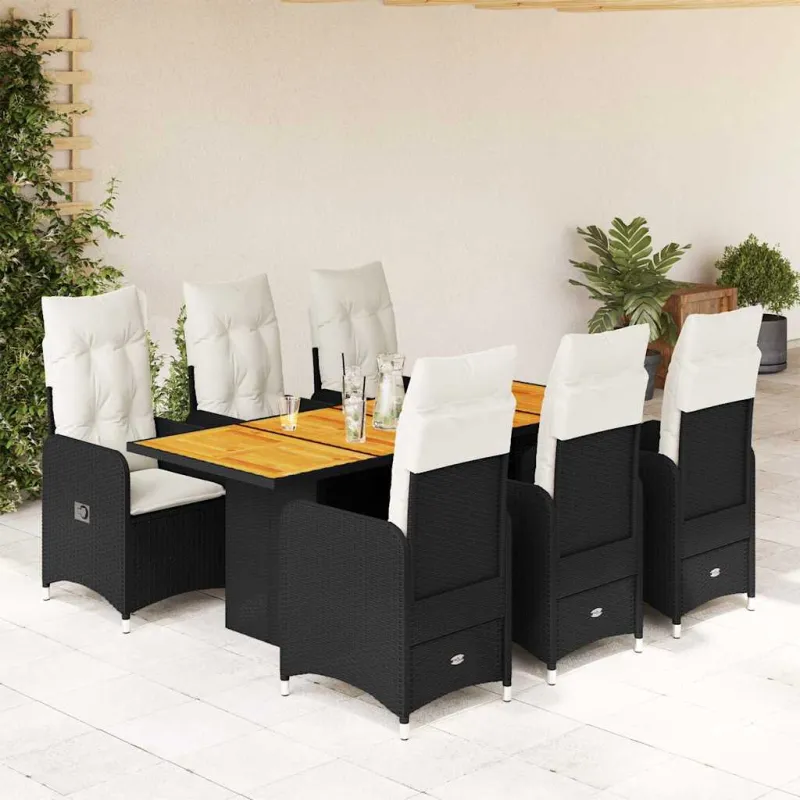 Sodo Bistro -setti pehmusteilla, 7-os osat, musta, rattan