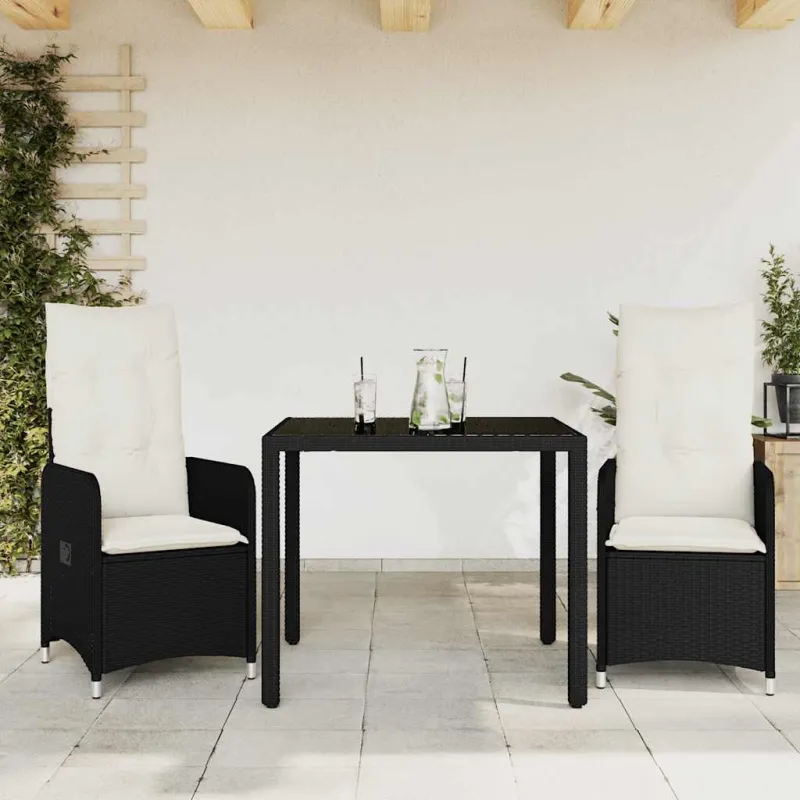 Bistro-Setti tyynyillä, 3-osainen, musta, polyratasta
