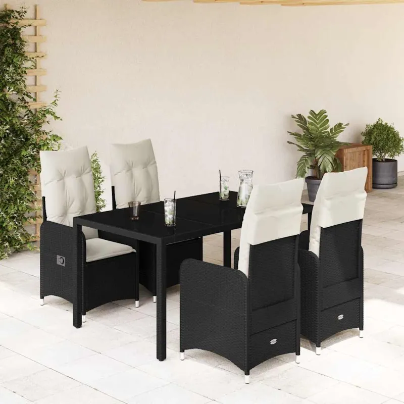 Sodo Bistro -setti pehmusteilla, 5-os osat, musta, rattan
