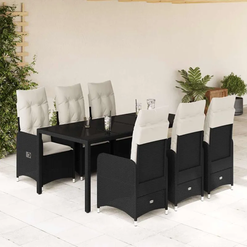 Sodo Bistro -setti pehmusteilla, 7-os osat, musta, rattan
