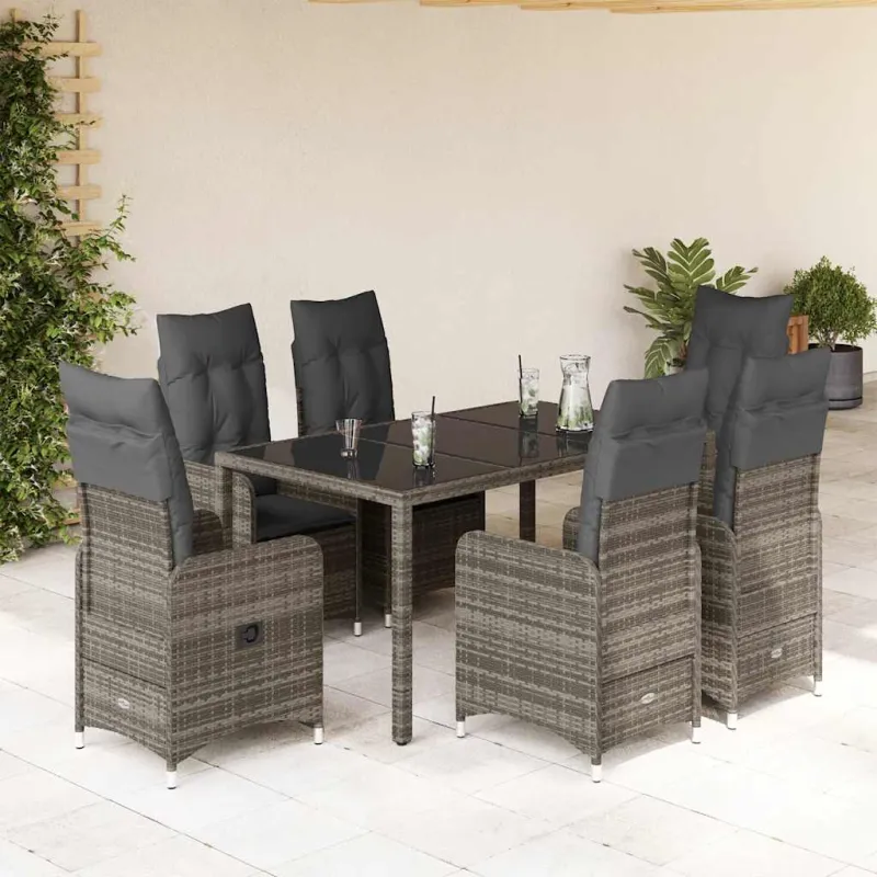 Bistro-Setti pehmusteilla, 5-osaa, harmaa, polyrattani