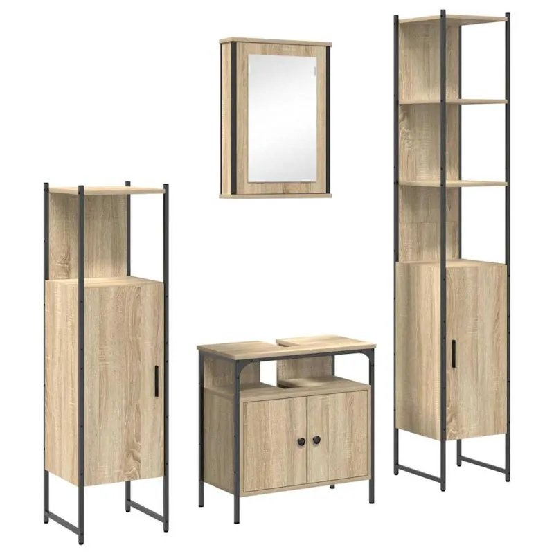 Vonios baldų rinkinys 4 pcs Sonoma ąžuolas Apdirbta mediena