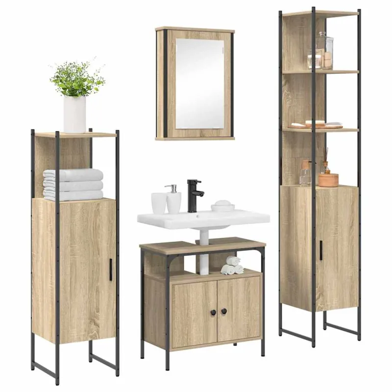 Vonios baldų rinkinys 4 pcs Sonoma ąžuolas Apdirbta mediena