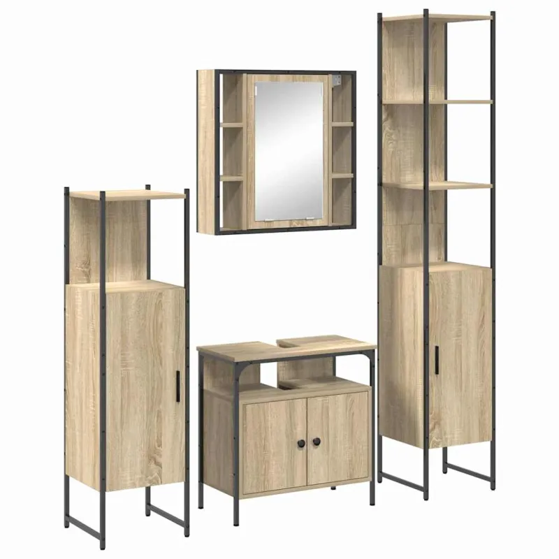 Vonios baldų rinkinys 4 pcs Sonoma ąžuolas Apdirbta mediena