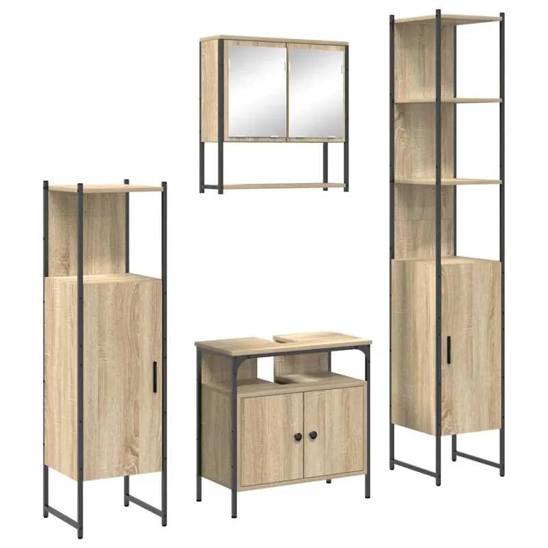 Vonios baldų rinkinys 4 pcs Sonoma ąžuolas Apdirbta mediena