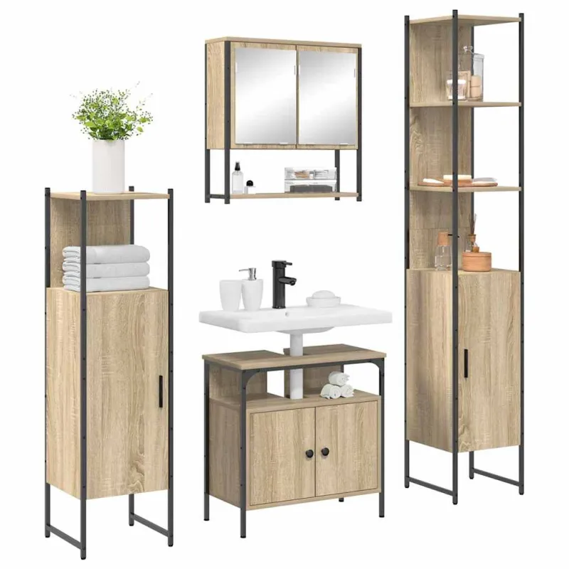 Vonios baldų rinkinys 4 pcs Sonoma ąžuolas Apdirbta mediena