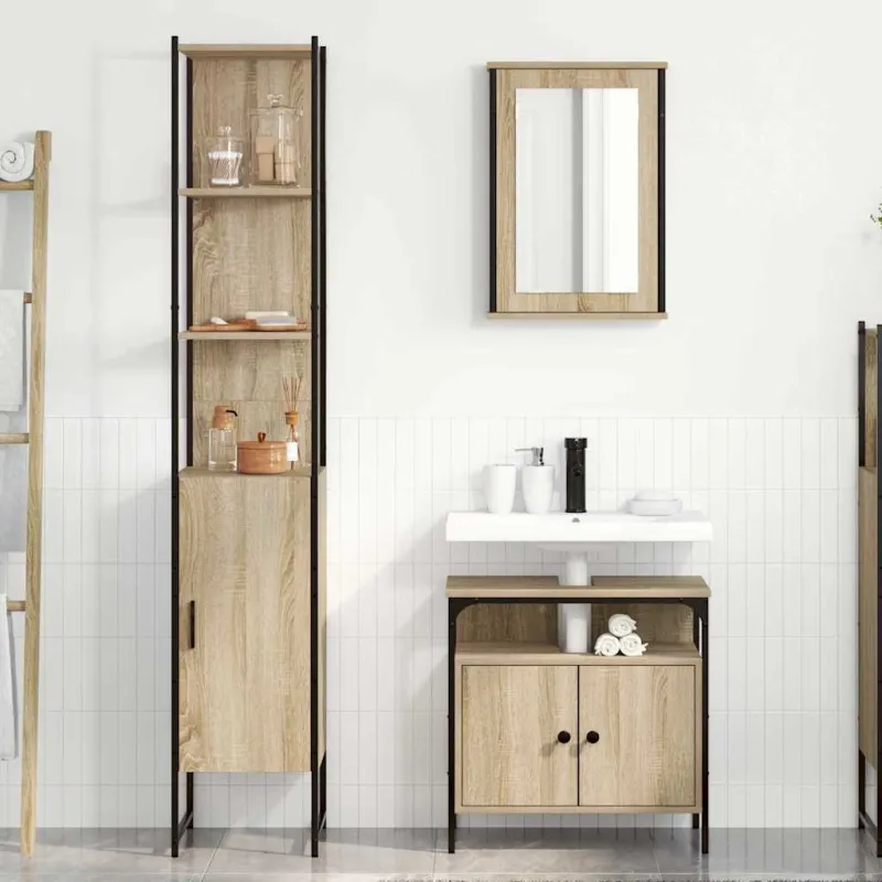 Vonios baldų rinkinys 3 pcs Sonoma ąžuolas Apdirbta mediena