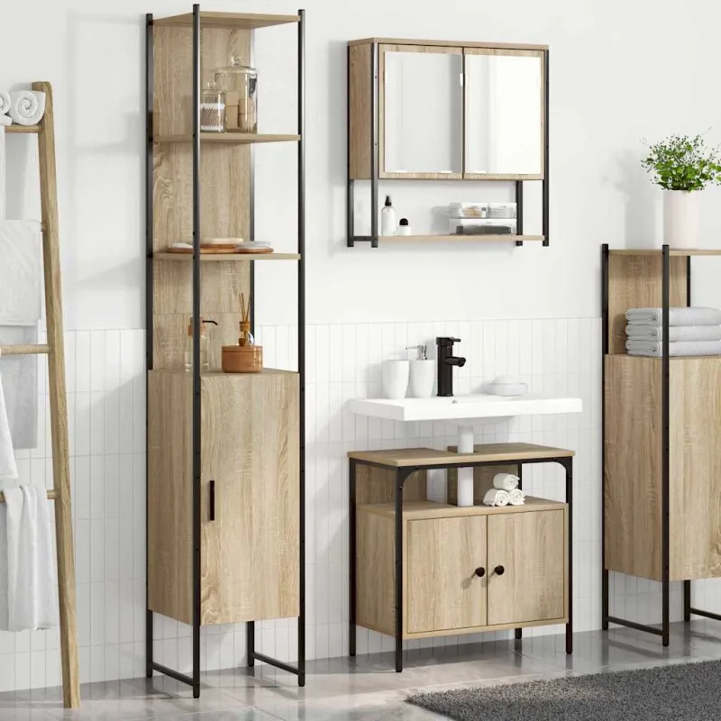 Vonios baldų rinkinys 3 pcs Sonoma ąžuolas Apdirbta mediena
