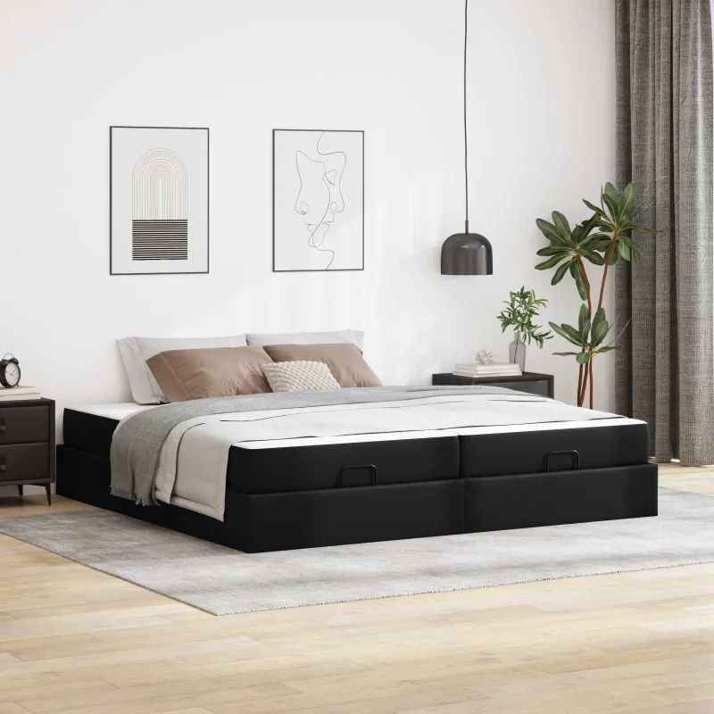 Lovos rėmas su čiužiniu su čiužiniu 2 pcs Juoda PVC