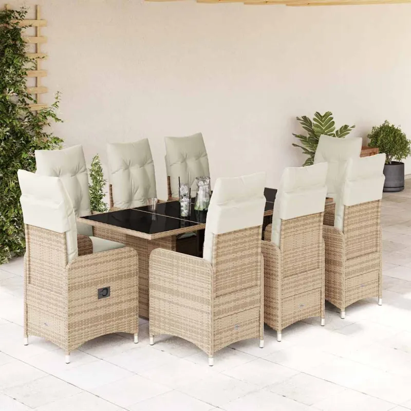 Bistro-Setti pehmusteilla, 9 osaa, hiekka, polyrattana
