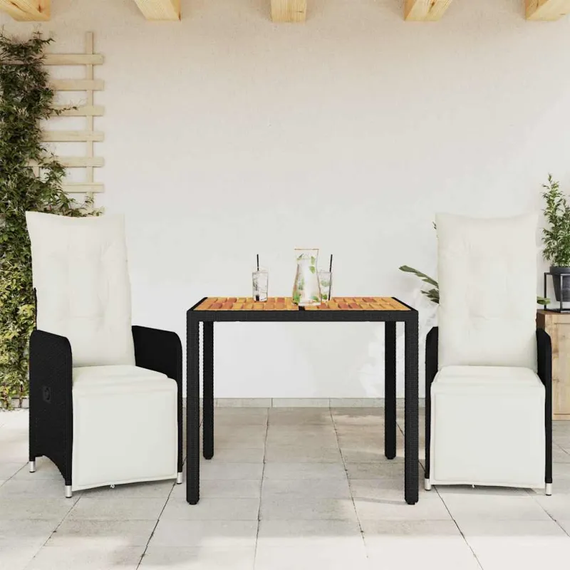 Bistro-Setti tyynyillä, 3-osainen, musta, polyratasta