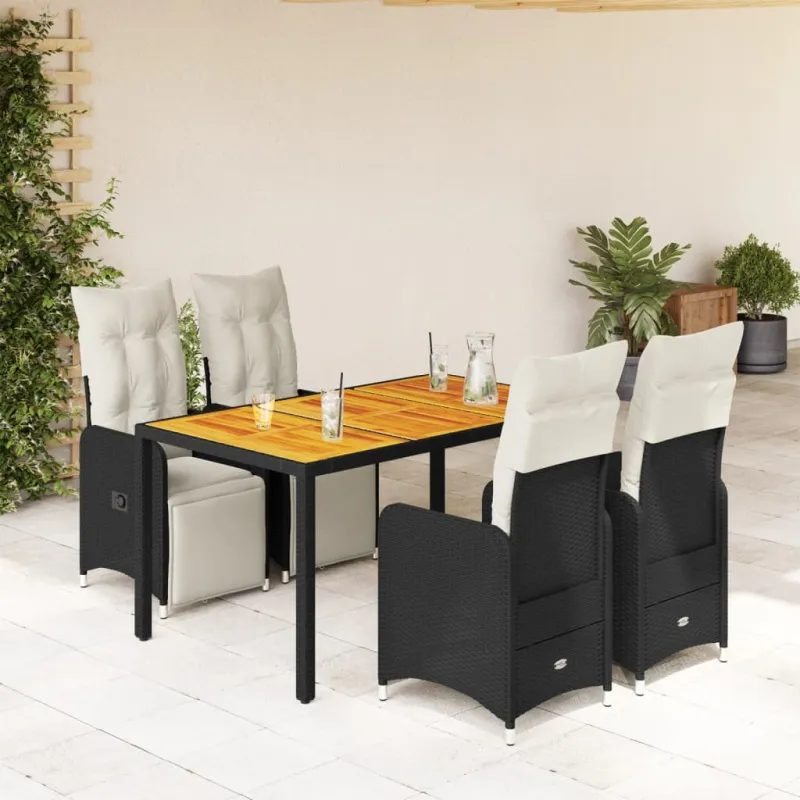 Sodo Bistro -setti pehmusteilla, 5-os osat, musta, rattan