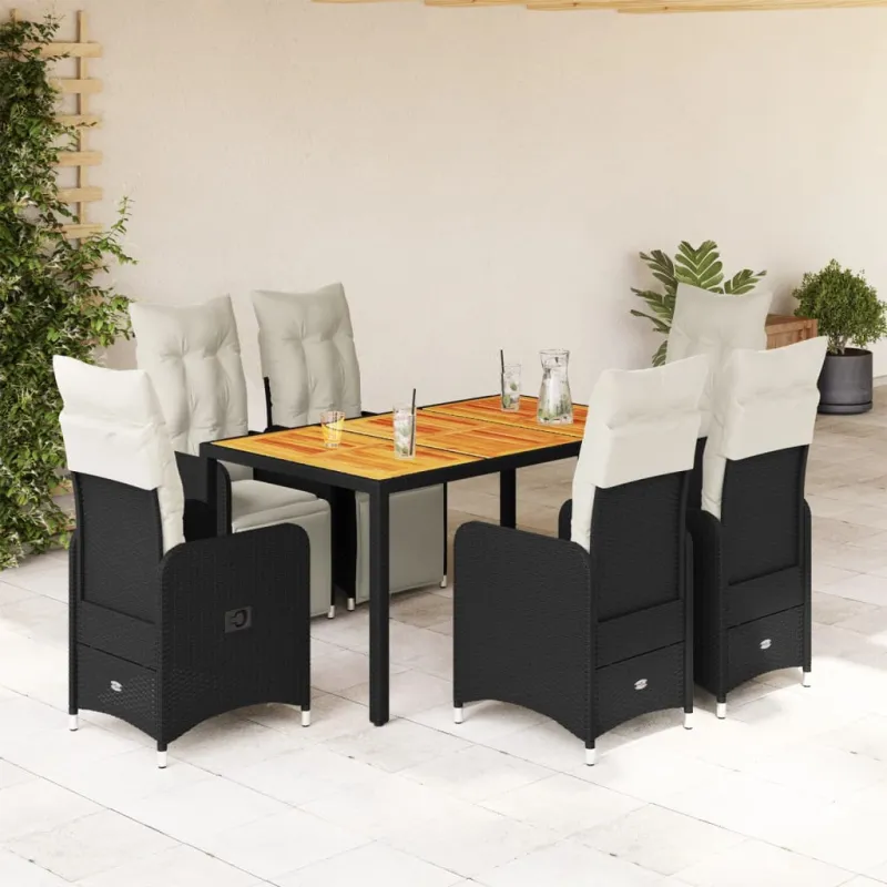 Sodo Bistro -setti pehmusteilla, 7-os osat, musta, rattan
