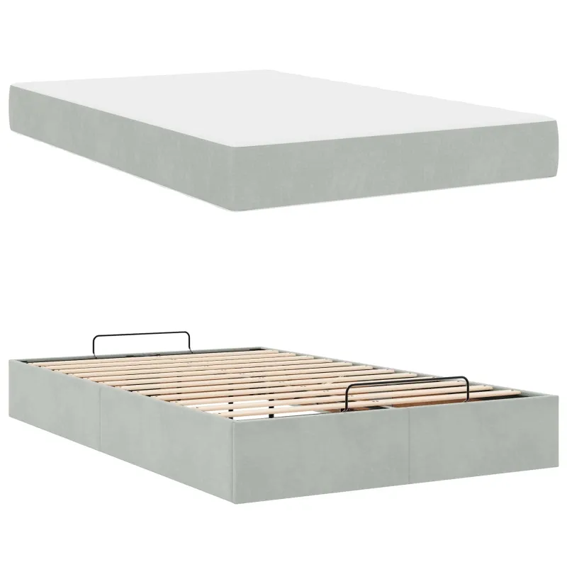 Lovos rėmas su čiužiniu 2 pcs Šviesiai pilka Aksomas