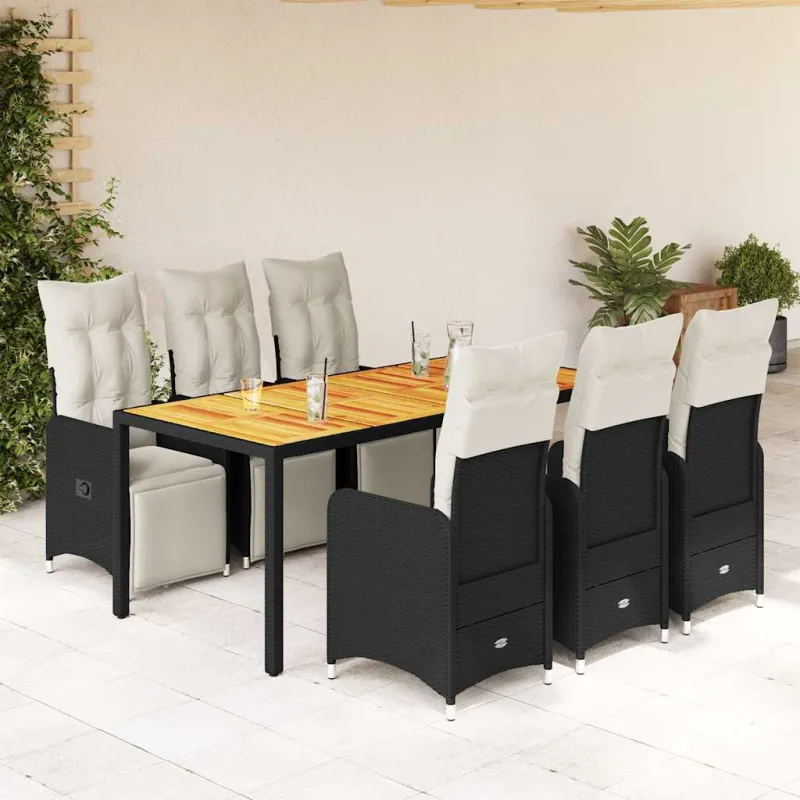 Sodo Bistro -setti pehmusteilla, 7-os osat, musta, rattan