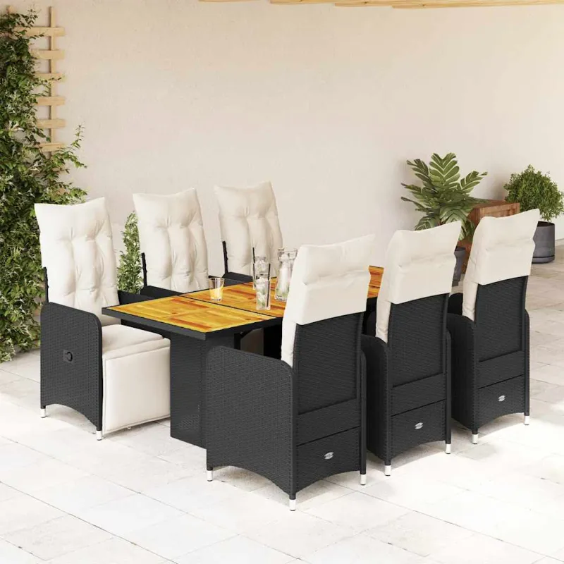 Sodo Bistro -setti pehmusteilla, 7-os osat, musta, rattan