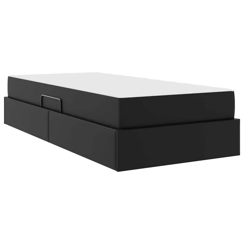 Lova su daiktų laikymo vieta ir čiužiniu 2 pcs Juoda Oda