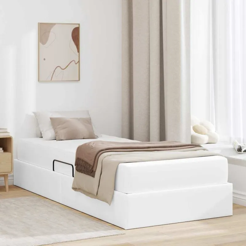 Lova su daiktų laikymo vieta ir čiužiniu 2 pcs Balta Oda
