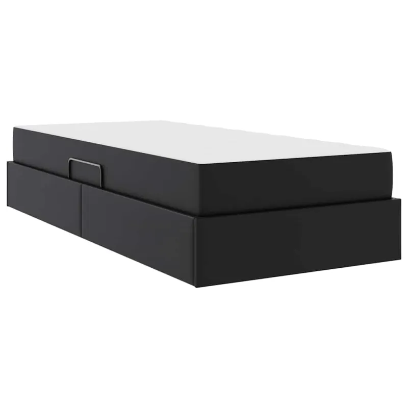 Lova su daiktų laikymo vieta ir čiužiniu 2 pcs Juoda Oda