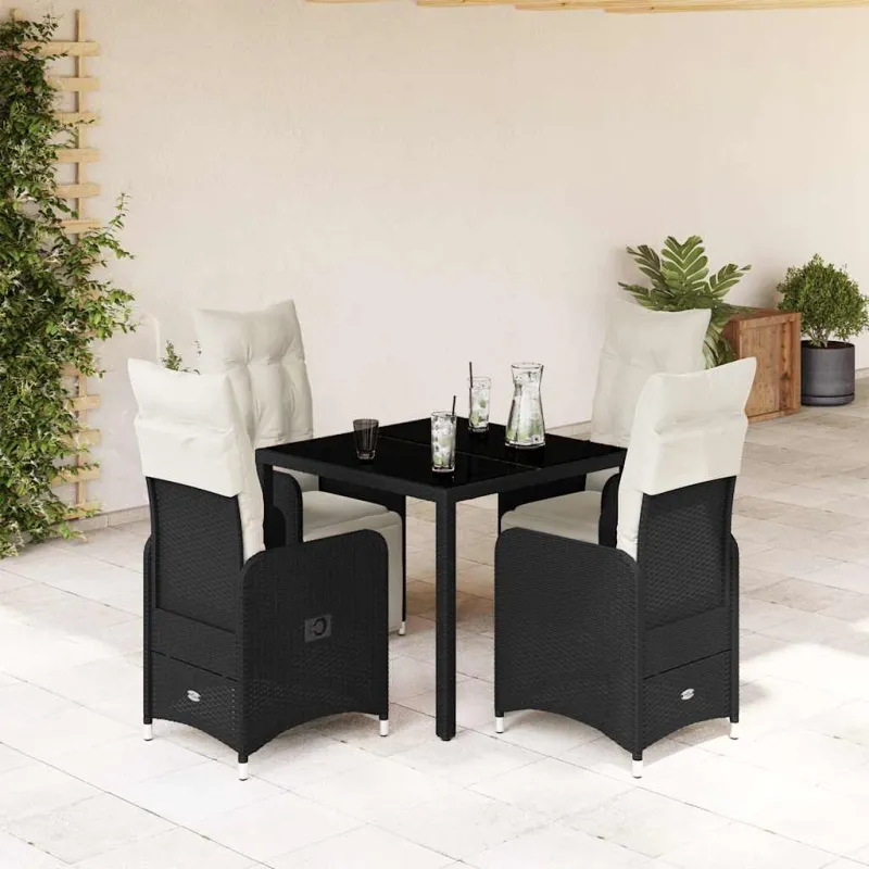 Sodo Bistro -setti pehmusteilla, 5-os osat, musta, rattan