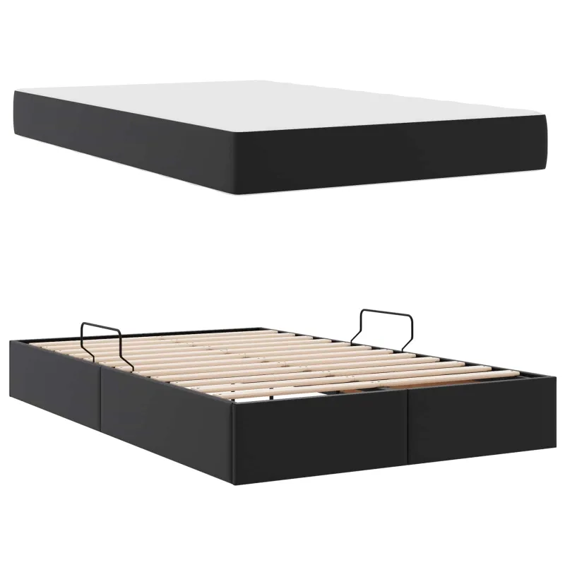 Lova su daiktų laikymo vieta ir čiužiniu 2 pcs Juoda Oda