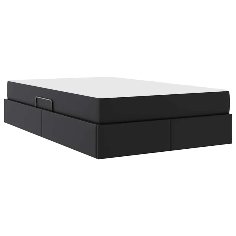 Lova su daiktų laikymo vieta ir čiužiniu 2 pcs Juoda Oda