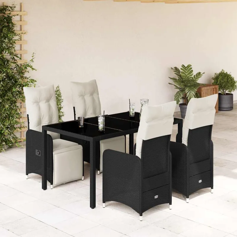 Sodo Bistro -setti pehmusteilla, 5-os osat, musta, rattan
