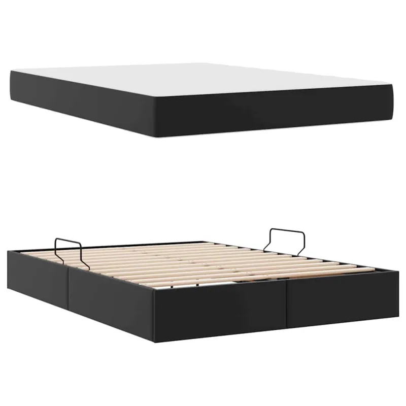 Lova su daiktų laikymo vieta ir čiužiniu 2 pcs Juoda Oda